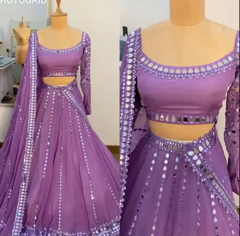 Chaniya Choli Lavender Lehenga Indian Prom Dresses Shimmer Two Pieces Gillter Evening Party Gown Wear with Wrap