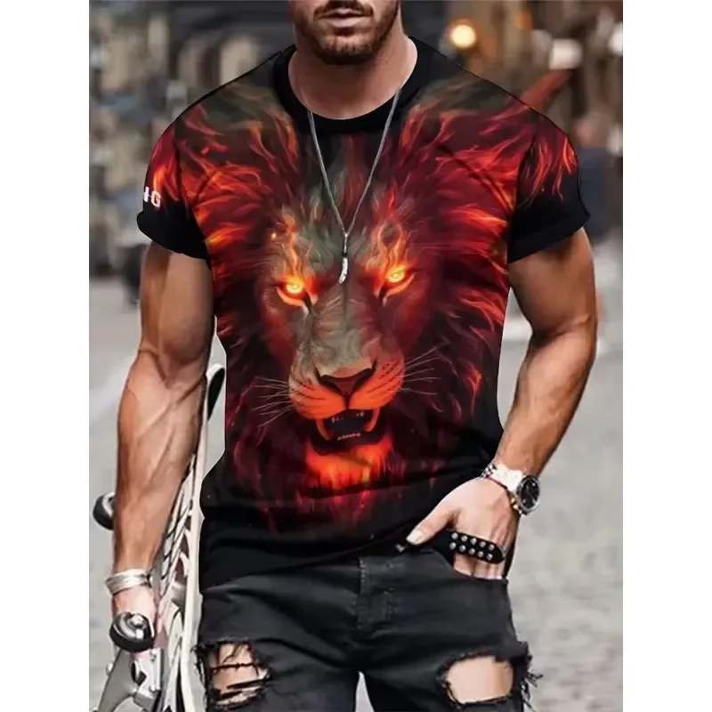 3D Digital Print Bear Wolf Lion T Shirt Men 2026 Cool Animal Pattern Tees Fashion Casual Oversize Tops Street Sport O Neck