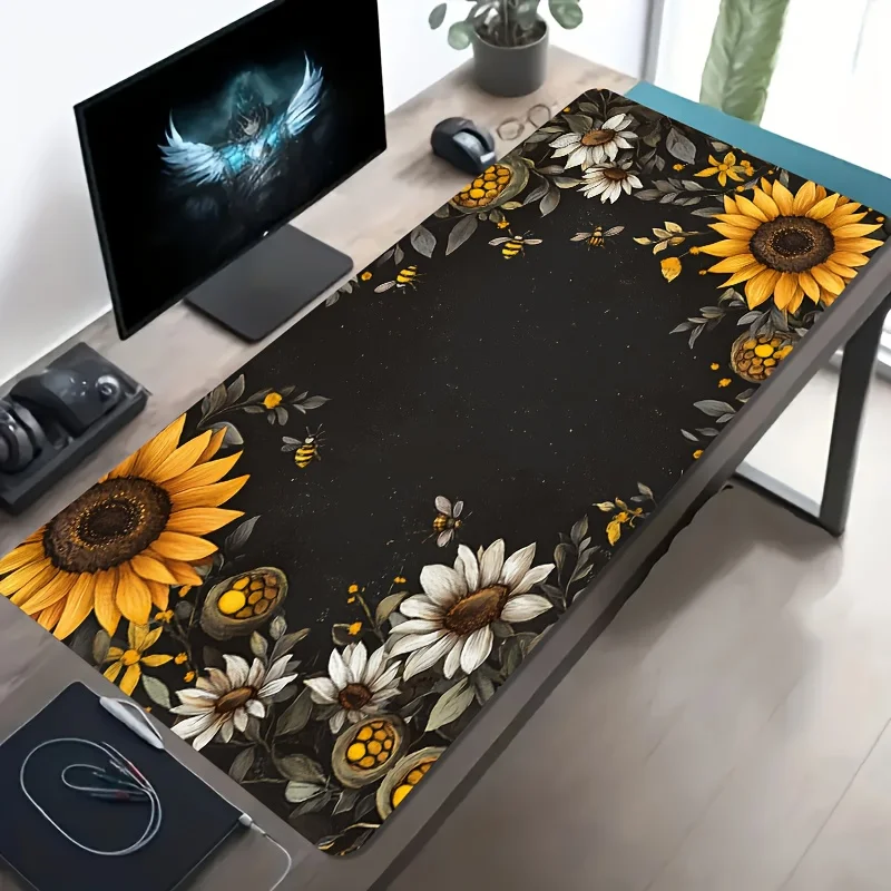 CIFBUY Large Gaming Mouse Pad Sunflower Bee Floral Non-slip Washable Rubber Base Oversized Desk Mat Office Computer Decor