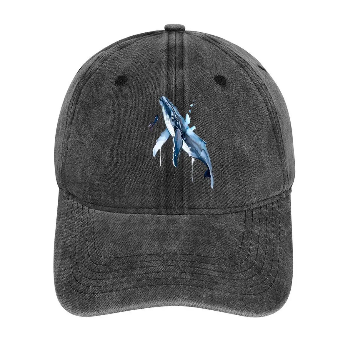 

Whale and diver illustration nature - and adventure - themed design Washed Baseball Cap
