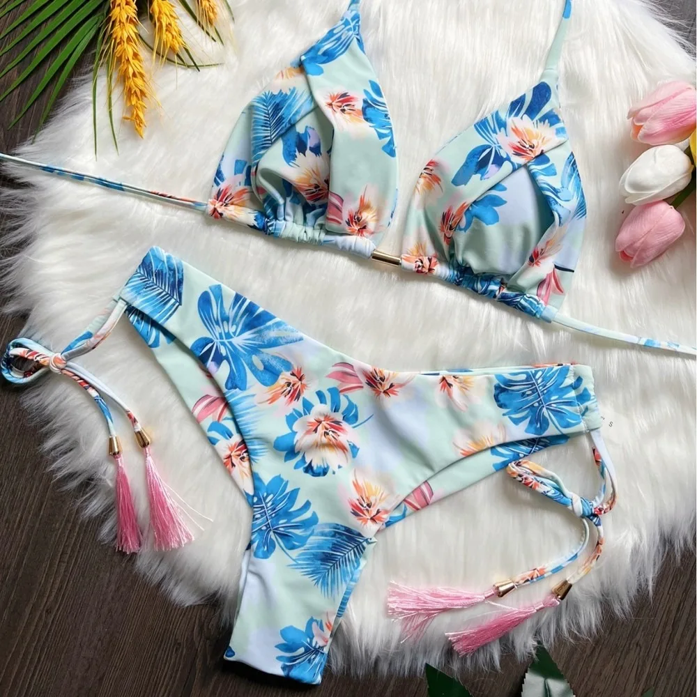 Sexy Printed Two Piece Bikini Set Women Triangle Swimsuit Beachwear Bathing Suit Summer Swimwear Bikini Set Women's Swimsuit Bea