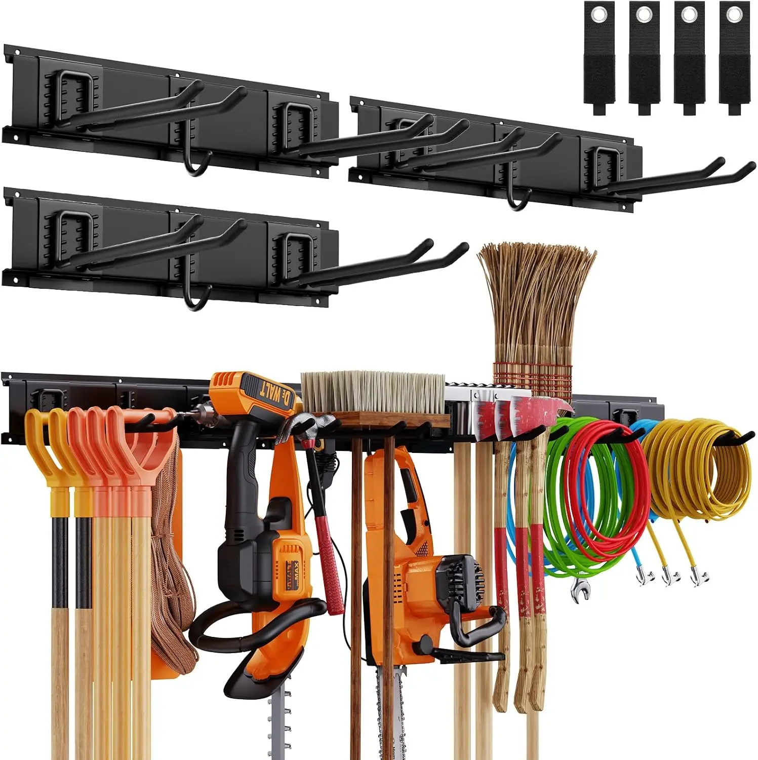 48-Inch Wall Mount Garage Tool Organizer, Heavy Duty Storage Rack with Adjustable Hooks, Holds Up to 450 lbs