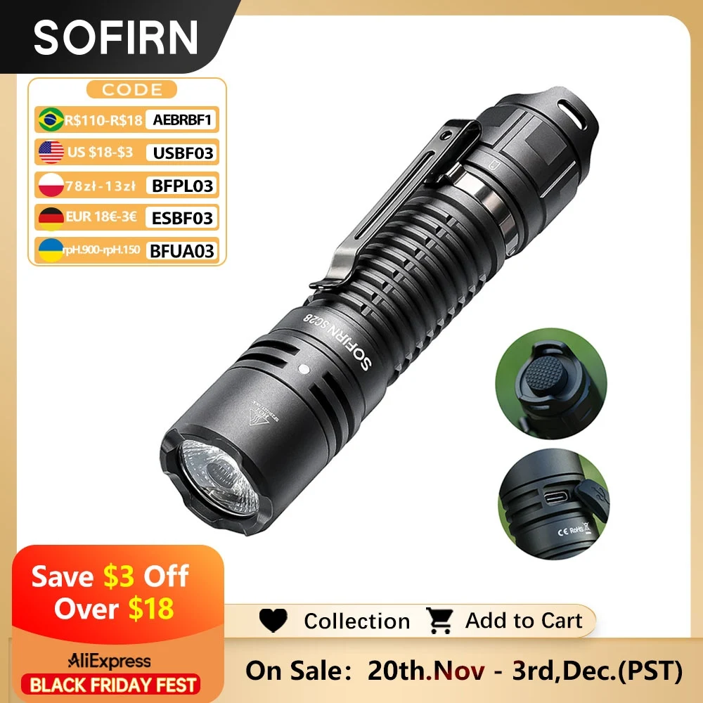 yZ[zSofirn SC28 XHP50B HD LED 2800Lm Type-C [dd Protable ͂ 21700 g[` EDC tbVCg IPX8 Lvp