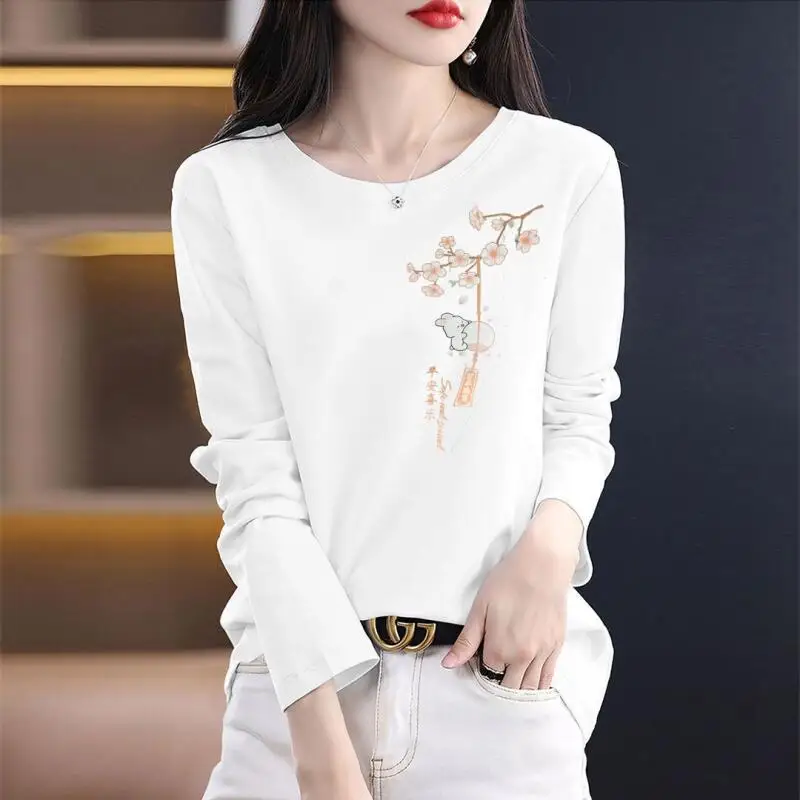 الشباب المرأة طويلة الأكمام تي شيرت ربيع الخريف موضة الاتجاه امرأة الملابس الترفيه بسيط تيز فضفاض ملابس علوية من القطن منتجات جديدة