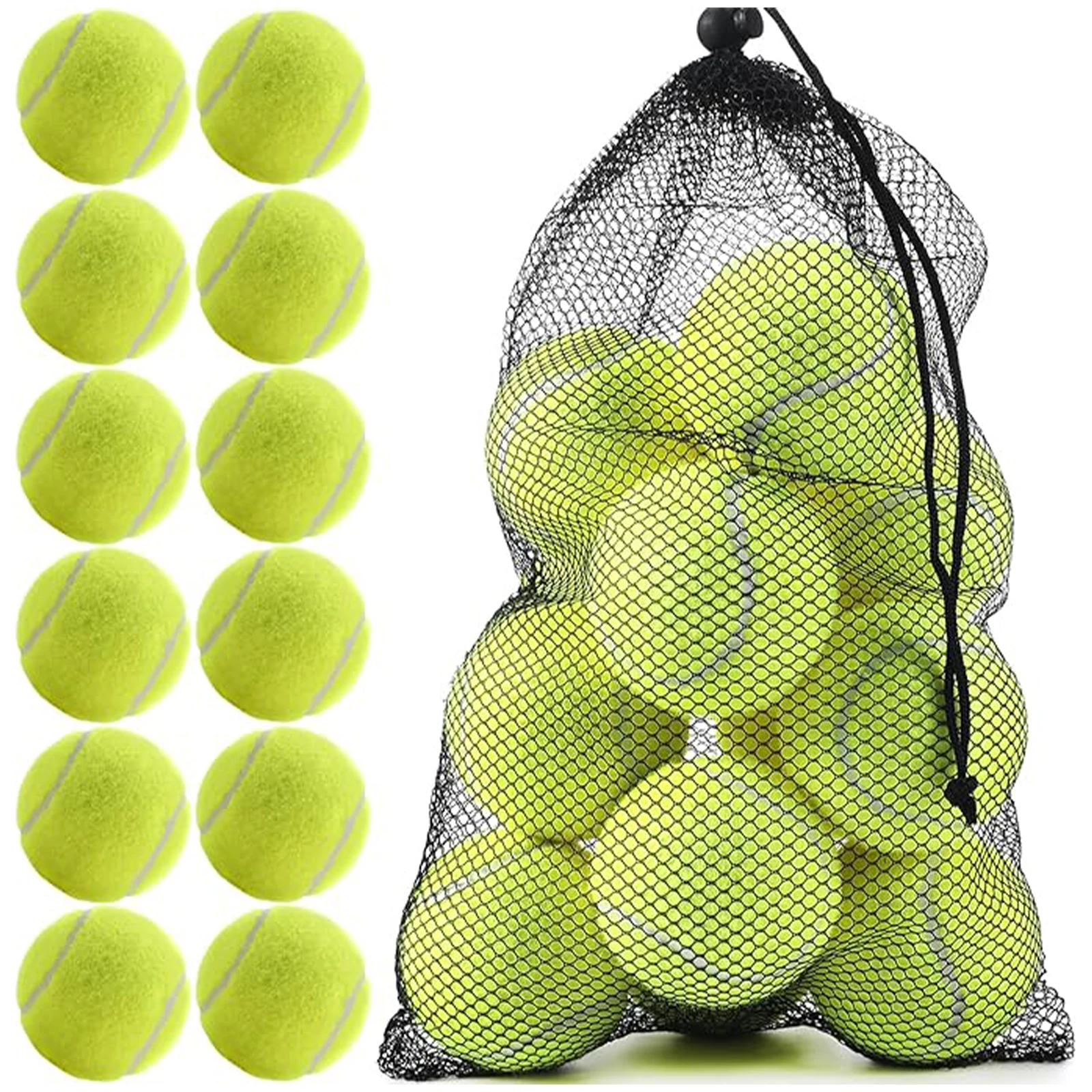 No Logo Tennis Balls Official Size 2.5 Inch 12Pcs With Mesh Bag & Durable Construction for Outdoor Beach Tennis