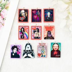 10Pcs Halloween Charms Two Side Print Acrylic Creative Pendant For Necklace Keychain Diy Making