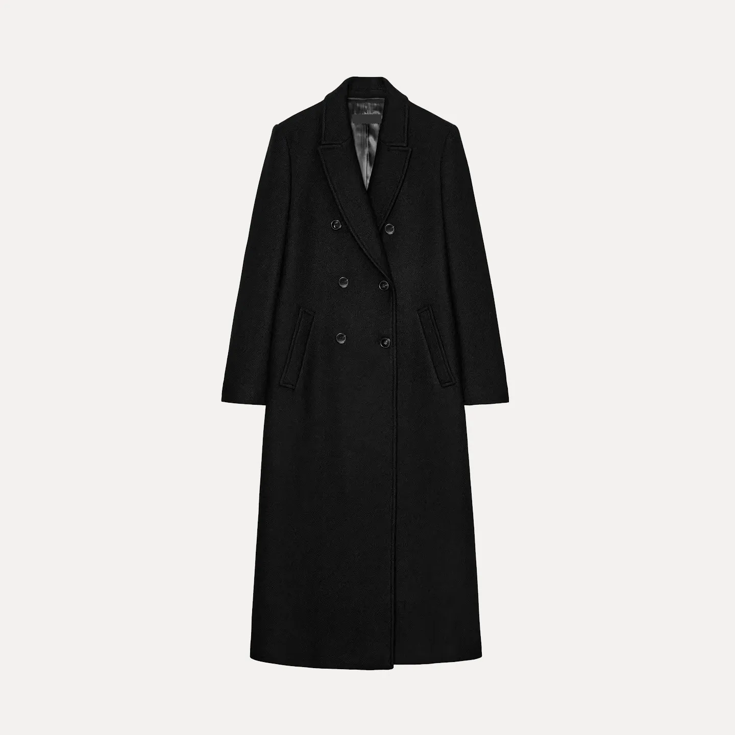 

Длинное двубортное женское пальто Ele 2025: Зимняя коллекция, простой дизайн, высокое качество, бренд Quali Z, чисто электронная коммерция, длинный рукав