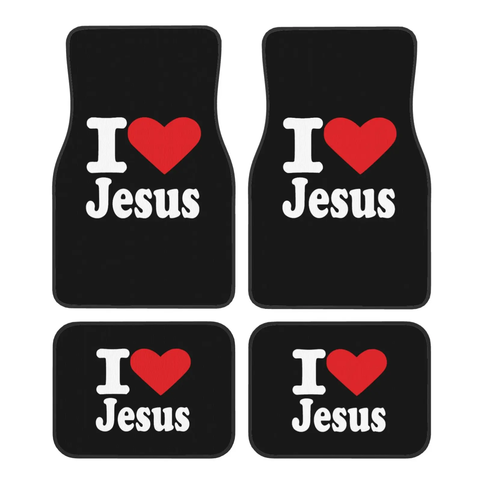 I Love Jesus Text Print Car Floor Mats of 4Pieces Anti Slip Front and Rear Foot Mats Universal Car Accessories for SUV Van Truck