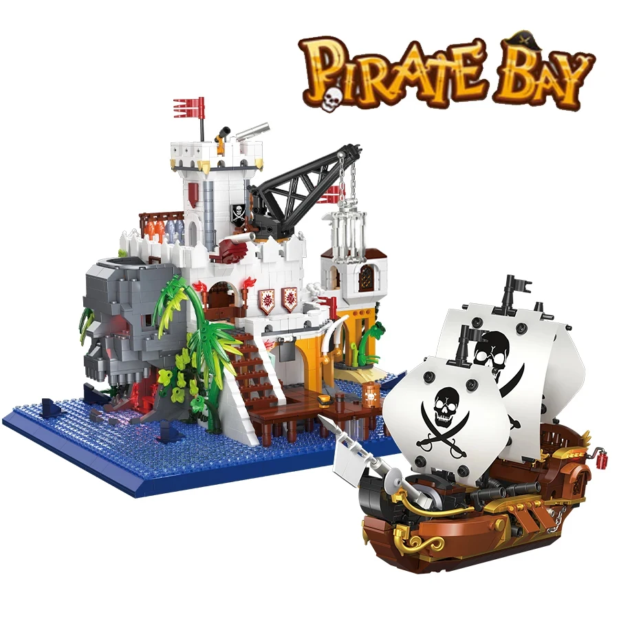 

Creative Multi-scenario Pirate Ship Model Mini Building Blocks MOC Pirate Bay Adventure Puzzle Brick Decor Toy For Children Gift