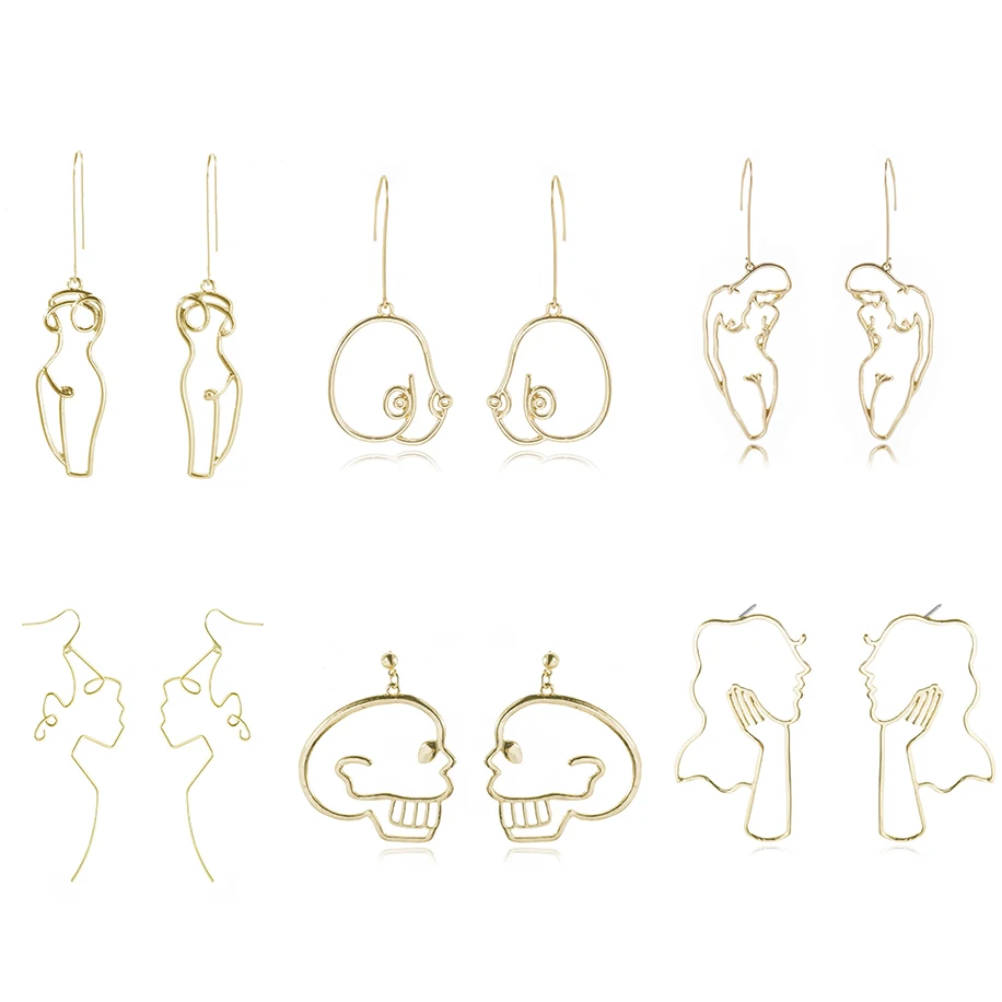 New 2022 Punk Style Body Drop Earrings Retro Abstract Face Women Earrings Hollow Out Personality Hand Metal Dangle Earrings