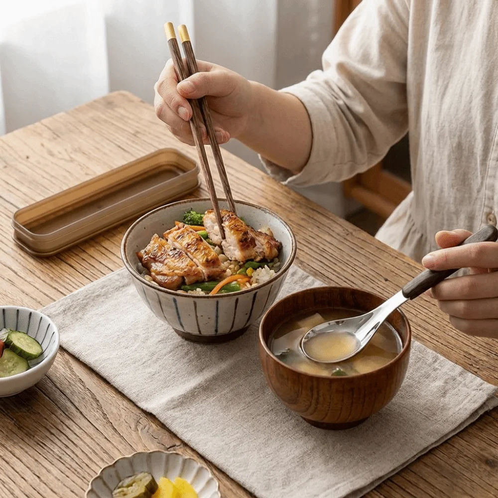 Rust-proof Wooden Chopsticks Set Wood Grain Handle with Storage Box Two-Piece Tableware Japanese Style Convenient