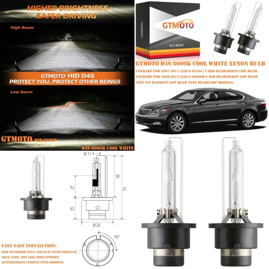 for 2007 2008 2009 2010 2011 2012 2013-2016 Lexus IS350 LS460 Headlights HID Low Beam with D4S Xenon Bulb Only, LS 460 IS 350 A