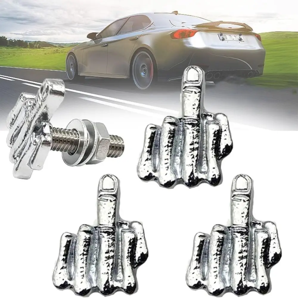 4Pcs Funny License Plate Bolts Stainless Steel License Plate Screw Prank Middle Finger License Plate Screw Exterior Accessories