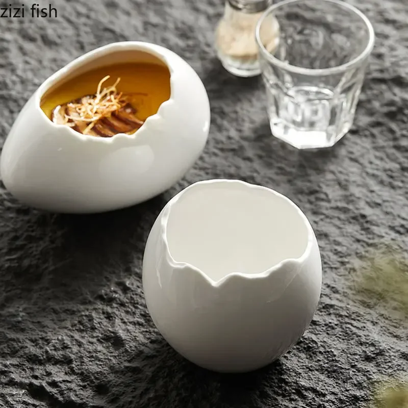 Ceramic Bowl Egg Shell Shape Steamed Egg Bowl Household Dim Sum Bowl Soup Bowls Noodles Bowls Salad Bowls Kitchen Supplies