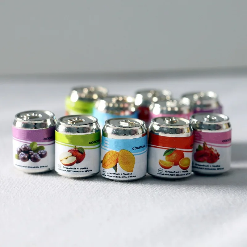 علبة نبيذ فقاعات الفاكهة الصغيرة لبيت الدمى، مشهد لعب مصغر للطعام، نموذج مصنوع يدويًا