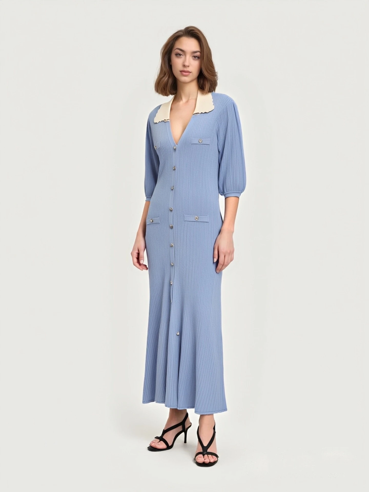 

Faionable Утягивающая трикотажная юбка трапециевидной формы Dr Color Blo с V-образным вырезом и высокой талией Ele Повседневная одежда