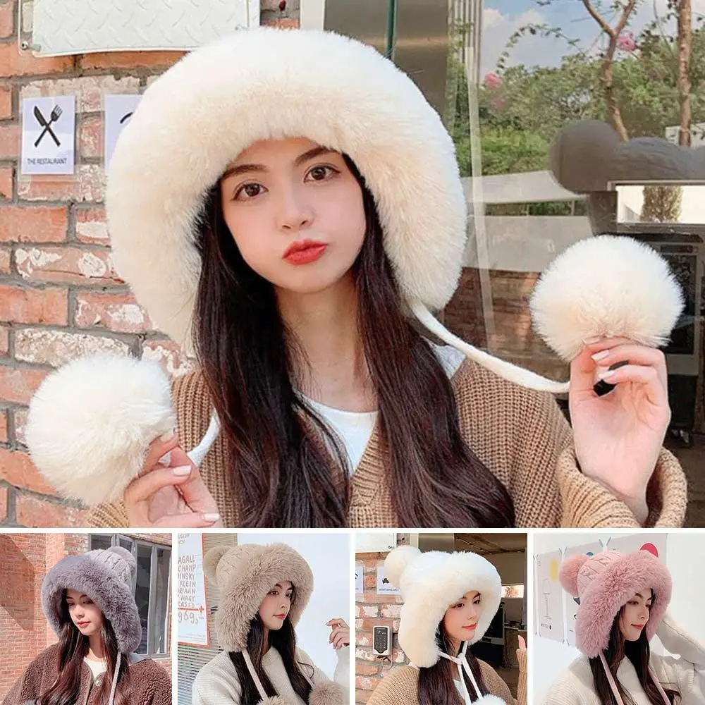 

Бархатная теплая зимняя шапка кавайная Милая шапка-бомбер утолщенная шапка для защиты ушей для женщин