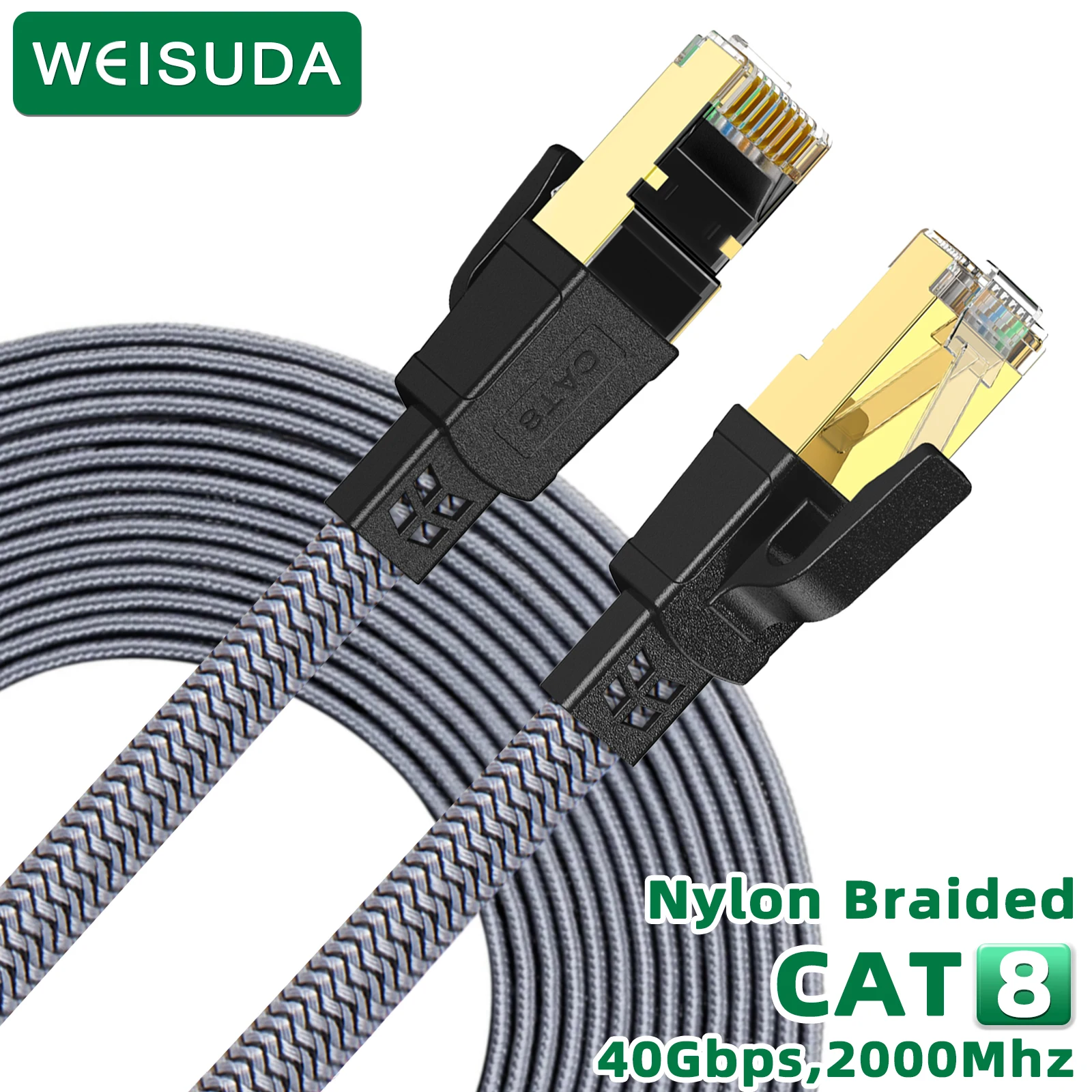 Cable Ethernet trenzado de nailon CAT 8, Cable Lan RJ45 de alta velocidad, 40Gbps2000MHz, Cable de conexión Lan para enrutador, módem, Internet Cat8