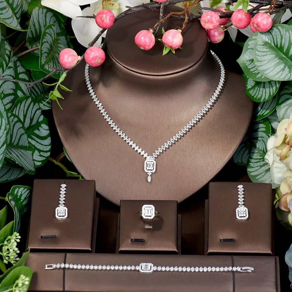 HIBRIDE Latest Women Wedding AAA Cubic Zirconia Necklace Earring  Jewellery Fashion Dubai Jewelry Set Bijoux Femmel N-1611