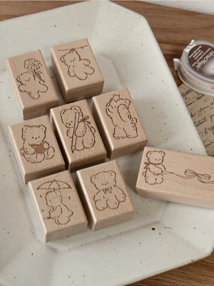 Niedlicher Bären-Holzstempel mit Cartoon-Tier-Design für Scrapbooking, Bastelbedarf, Hobby, DIY-Stempel für Karten, Notizbuch-Dekoration