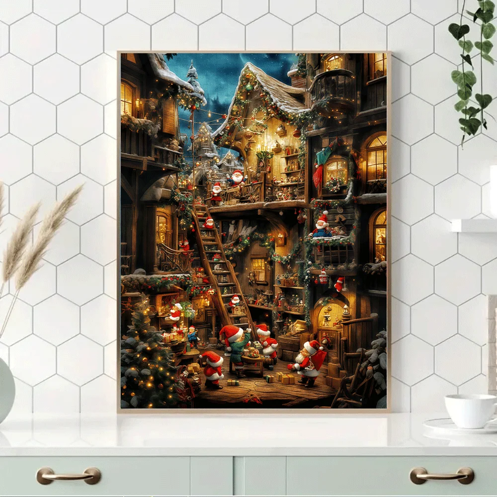 1000pcs Christmas Village Jigsaw Puzzle - Winter Wonderland Scene with Santa, Snowy Rooftops, Cozy Houses, Lanterns, Presents