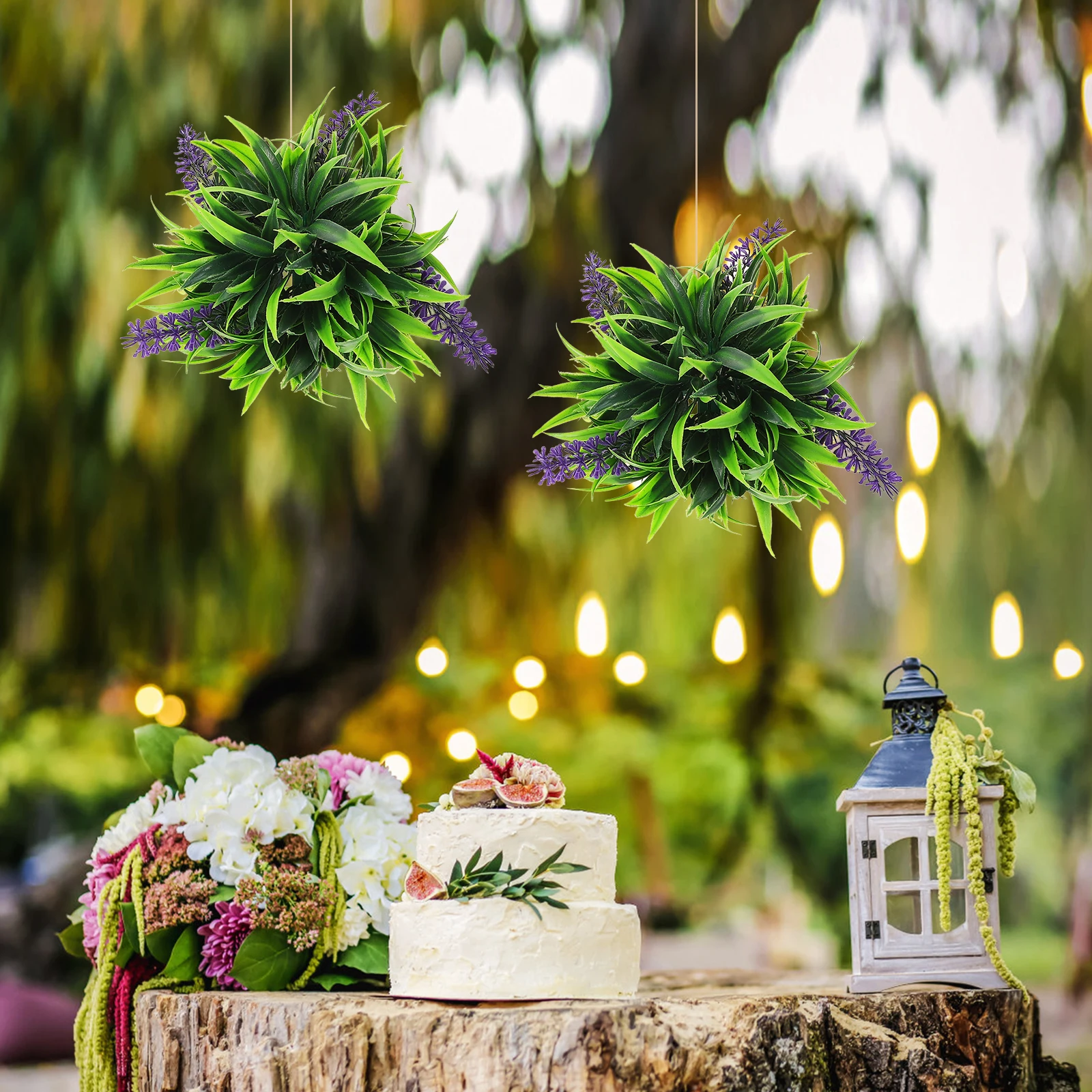 

4pcs Artificial Lavender Topiary Balls Green Fake Plant Decorative Hanging Ceiling Wall Home Wedding Decoration Faux Grass