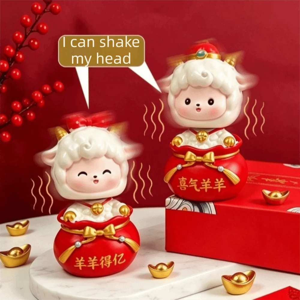 Resin Year Of The Goat Ornament Shaking Head Cartoon Chinese Zodiac Sheep Figurine Multi-options Small Medium Large Size