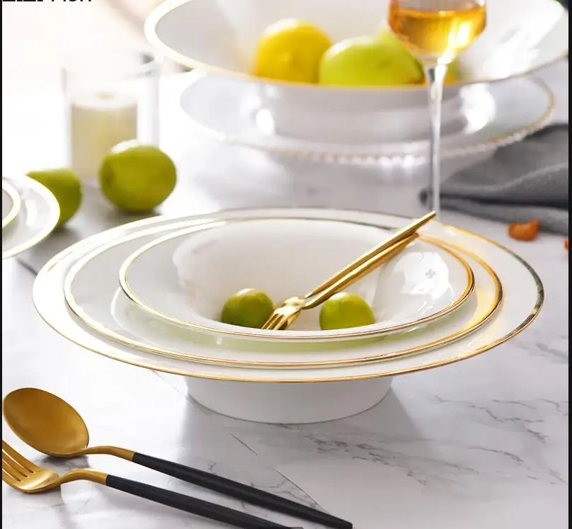 

Light Luxury Phnom Penh Ceramic Plate Hotel Restaurant Soup Breakfast Salad Pasta Home Kitchen Solid Color Tableware
