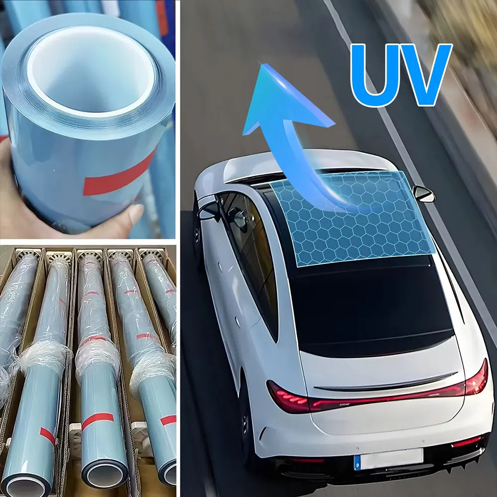 Film de protection PPF bleu clair 1,52m*2m/3m auto-réparant en TPU pour toit ouvrant de voiture, protection contre les rayures, film de protection pour vitres de toit de voiture
