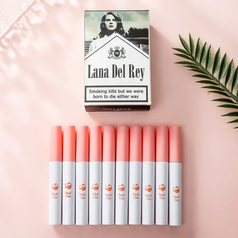 Lana Del Rey szminka nielepka 10 szt. Zestaw kreatywnych papierosów szminka długotrwała wodoodporna błyszczyk do ust orzeźwiający lakier do ust