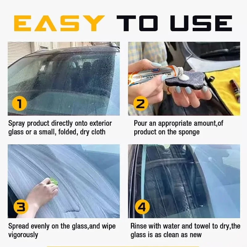 Car Windshield Oil Film Decontamination Cream Home Window Glass Cleaner Dust Removing Polishing Paste with Sponge Brush