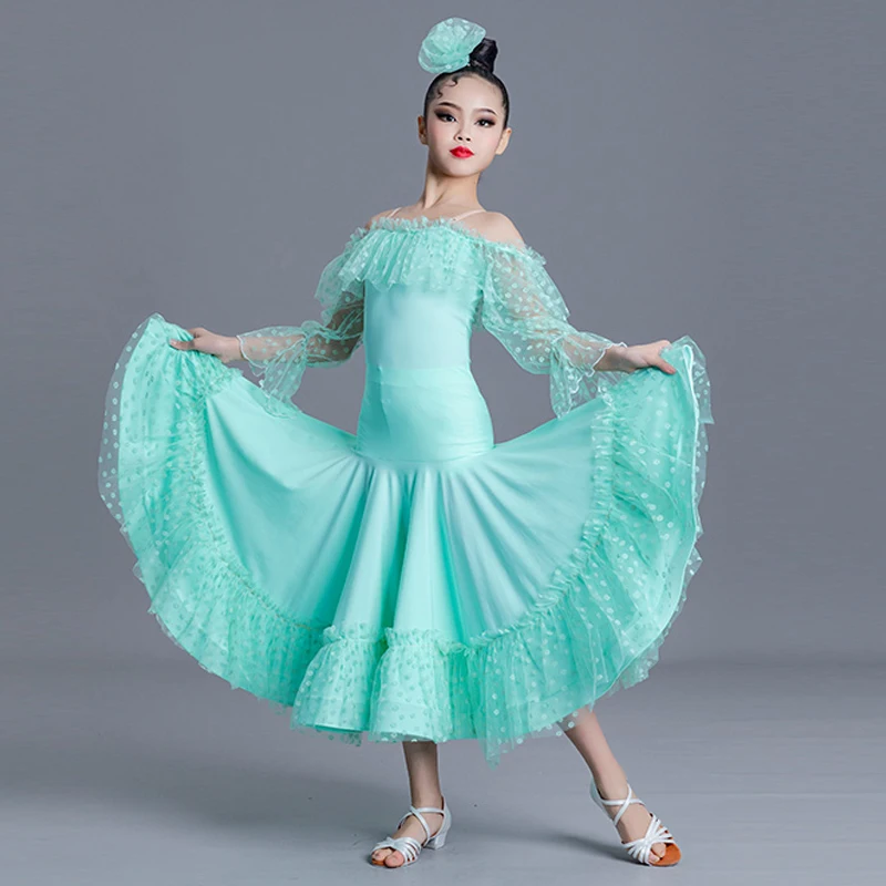 New Ballroom Dance Competition Clothing For Girls Long Sleeved Dress National Standard Modern Dance Performance Costumes DN15093