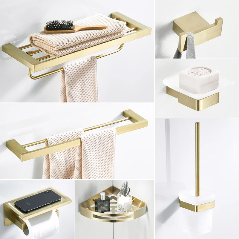 

304 stainless steel towel rack simple brushed light gold hanging towel rack wall toilet single pole