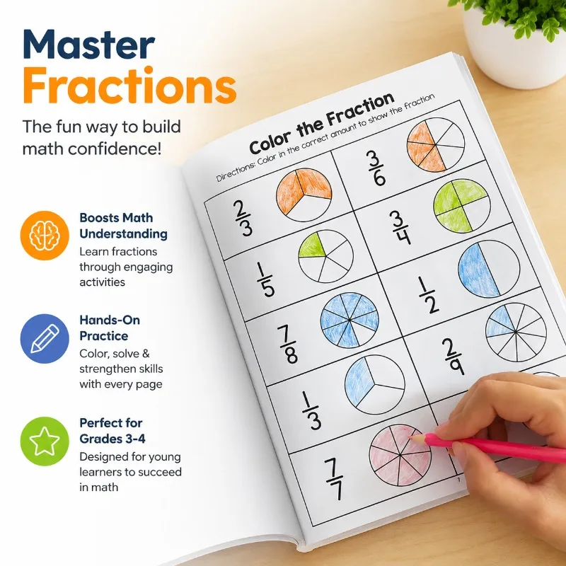 Kids Math Fraction Cognition Learning Workbook Numerator Denominator Basic Exercise Training Sheet Visual Math Practice Tool