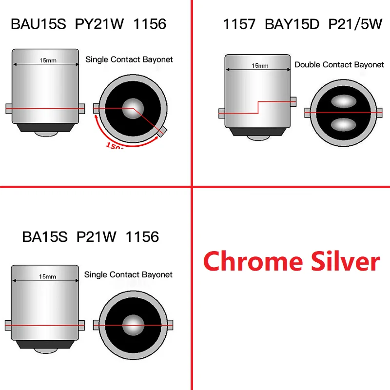 1Pcs Car S25 1156 BA15S BAU15S 1157 BAY15D 7440 7443 Car Dual-filament Halogen Bulb Turn Singal light Chrome Reverse Lamp Bulb