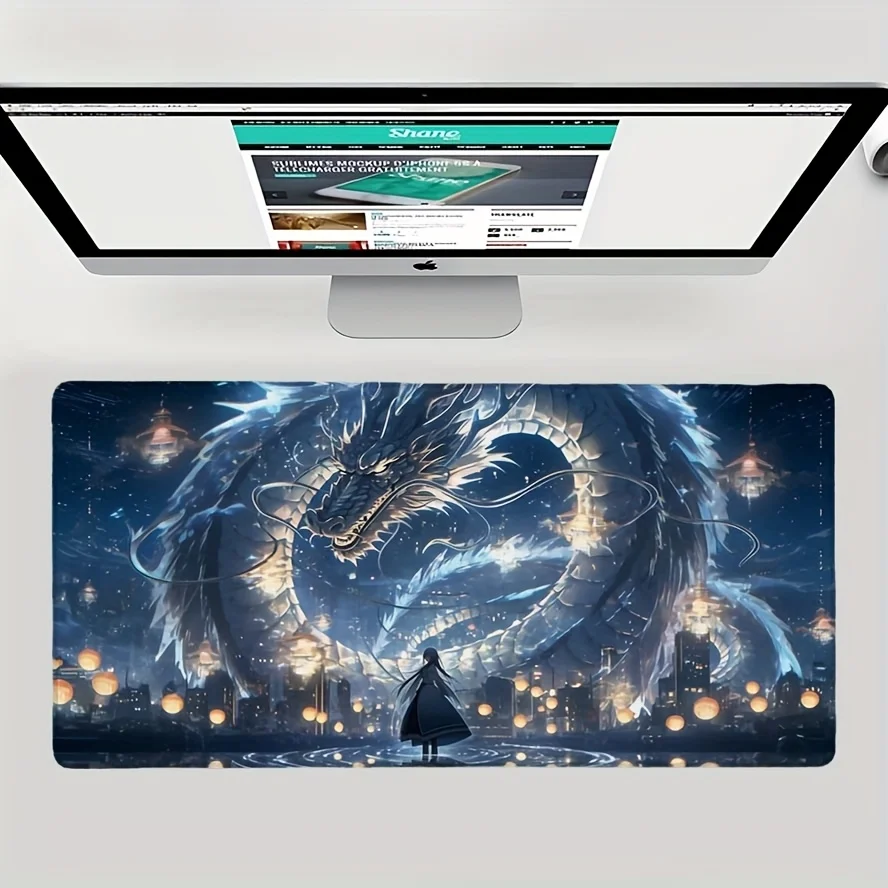 Mystical Blue Dragon Extended Gaming Mouse Pad Non-Slip Rubber Mat for Office and E-Sports