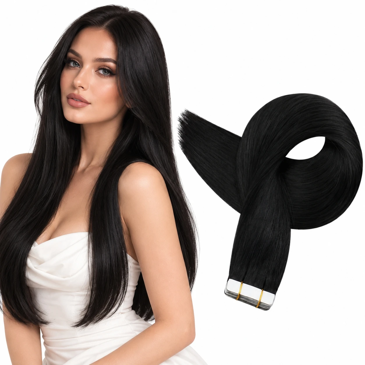 Full Shine Tape on Hair Extensions 20Pcs Skin Weft 100% Real Human Hair Glue in Straight Brazilian Hair for Women