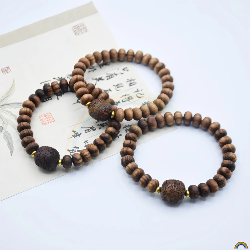 Natural agarwood carving attracts wealth and treasures, bracelet abacus beads, single circle cultural toys, bead jewelry, Rwbuye