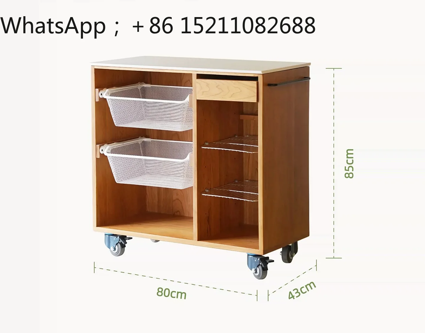 SCY solid wood mobile island small apartment kitchen cart dining side cabinet storage side cabinet