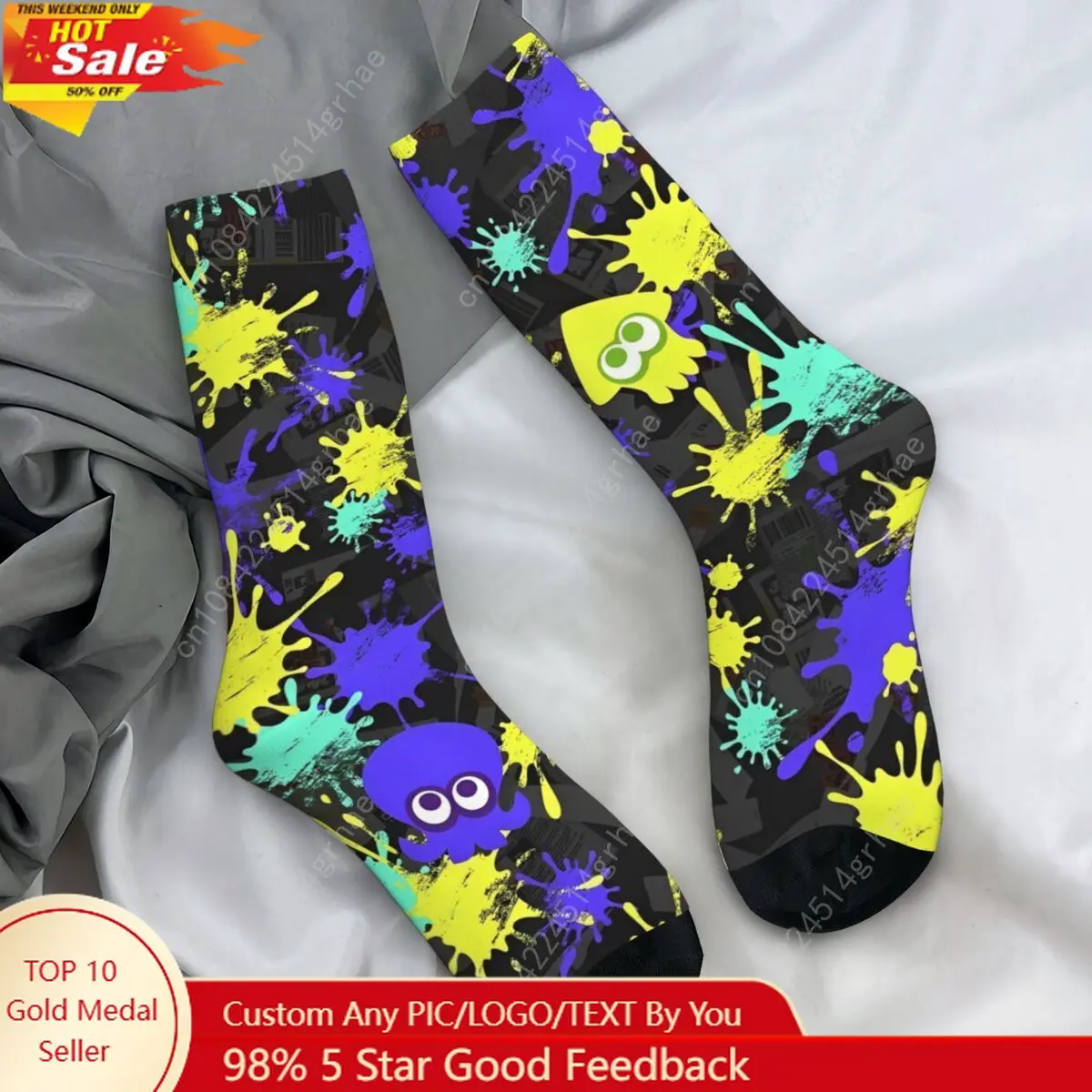 

Rainbow Splatoon Socks Video Game Gothic Stockings Autumn Non Skid Men Socks Medium Soft Printed Running Socks
