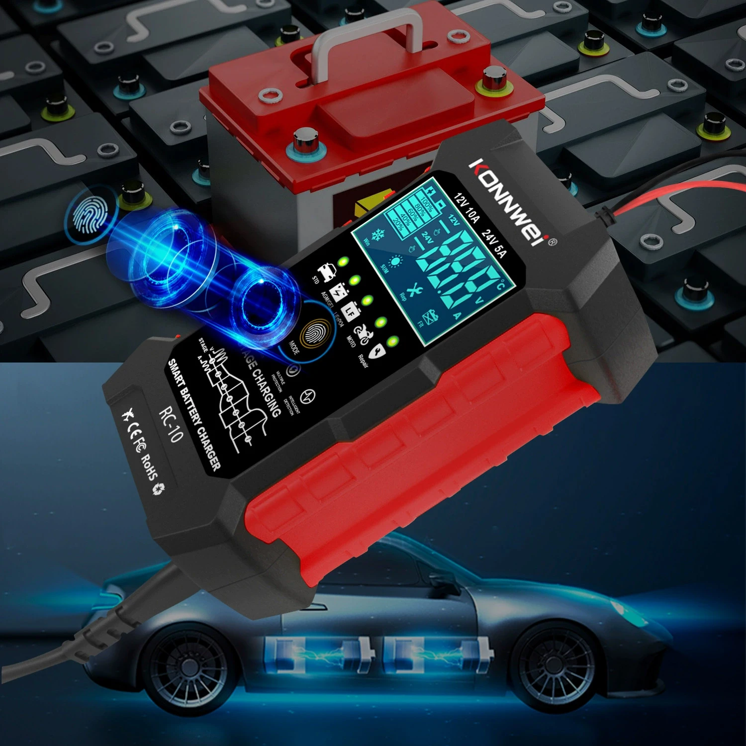 

Новое зарядное устройство RC10 12В/24В, 10А/5А, импульсный восстановитель, инструмент для ремонта автомобильных свинцово-кислотных и AGM аккумуляторов для легковых и грузовых автомобилей