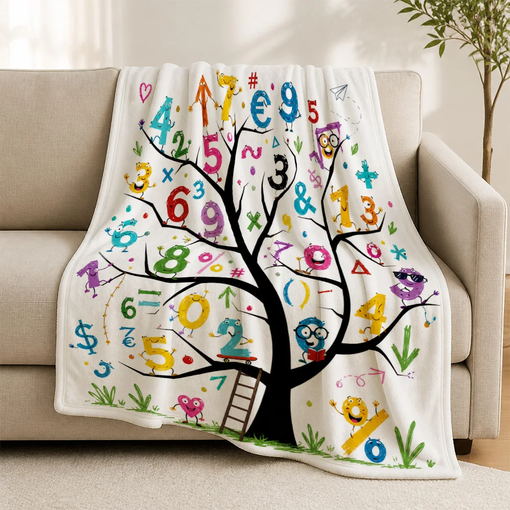 Educational Number Symbol Tree Throw Blanket for Kids Nursery Decor Plush Sofa Cover Gift Math Learning