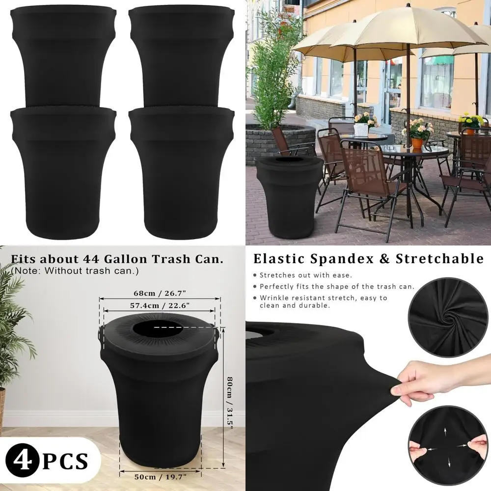 

Round Outdoor Stretch Spandex Trash Can Covers, 4-Pack Fitted Waste Container Covers for Weddings and Events