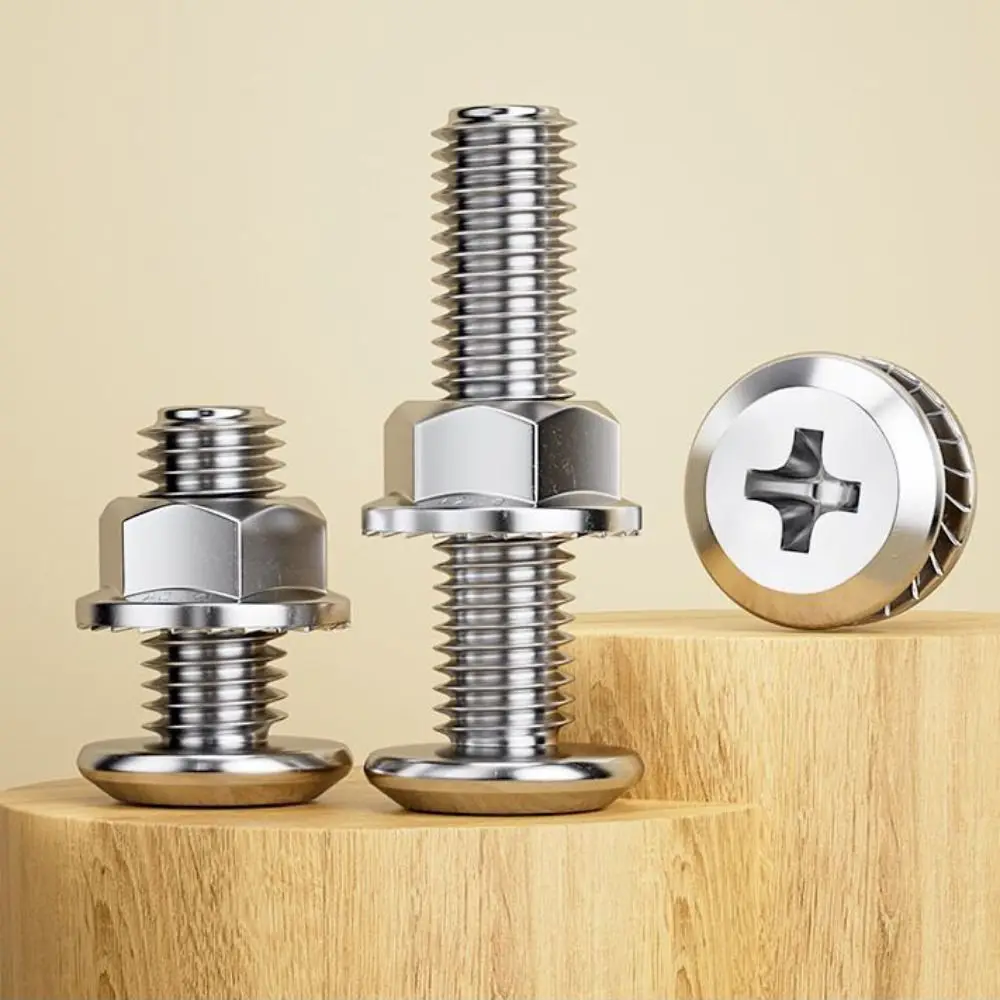 

M6 M8 304 Stainless Steel Screws Lock Washers Cross Recessed Bolts and Nut Set Wafer Pan Head Machine Screw DIY Projects