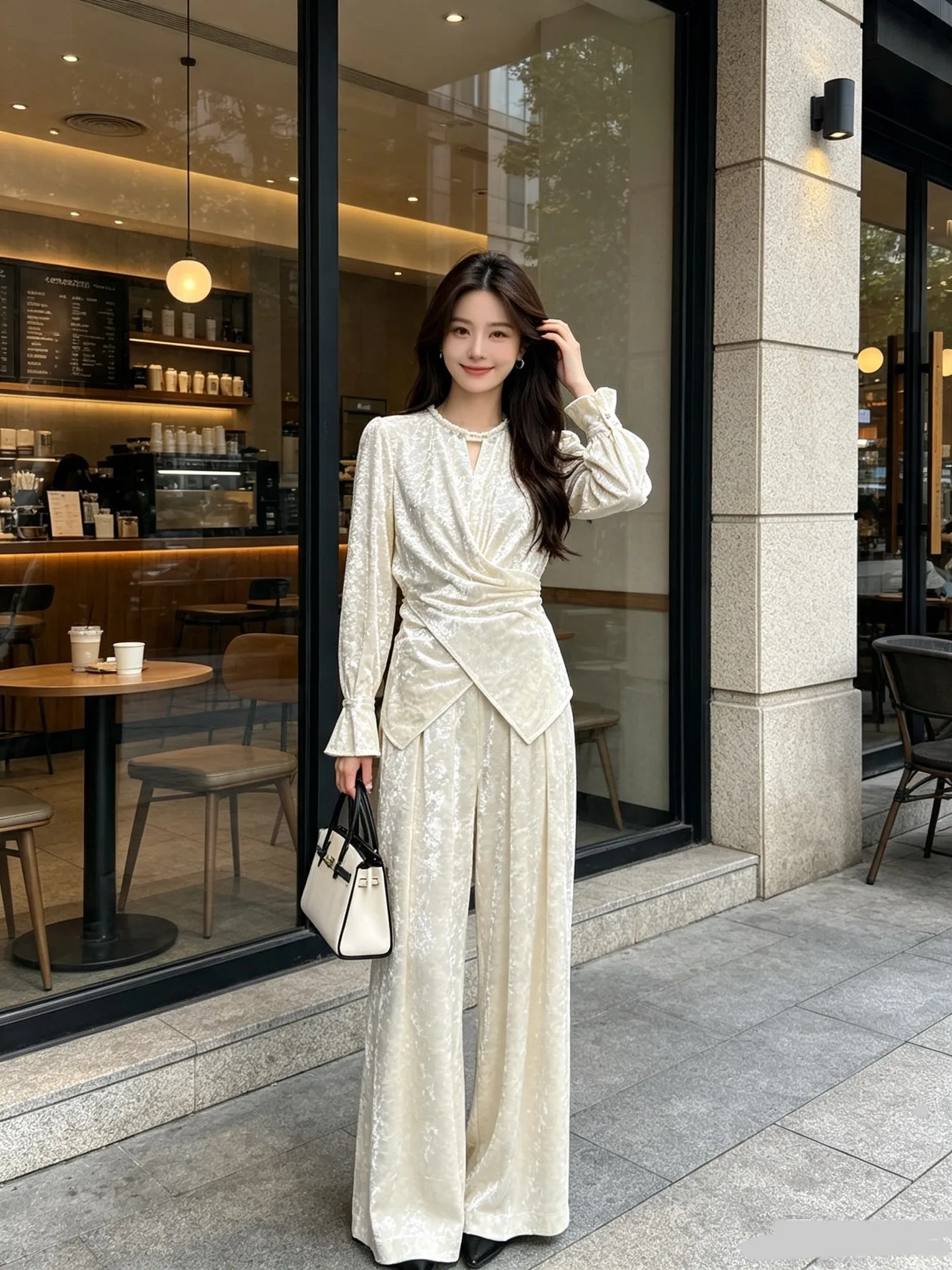 Original Design Diamond Velvet Two‑Piece Outfit, Natural Fine Soft Glow Texture Co‑ord Set
