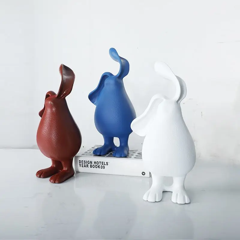 Modern Art Resin White Long Eared Rabbit Ornaments Sample House Sales Office Living Room Children's Room Soft Decoration Crafts