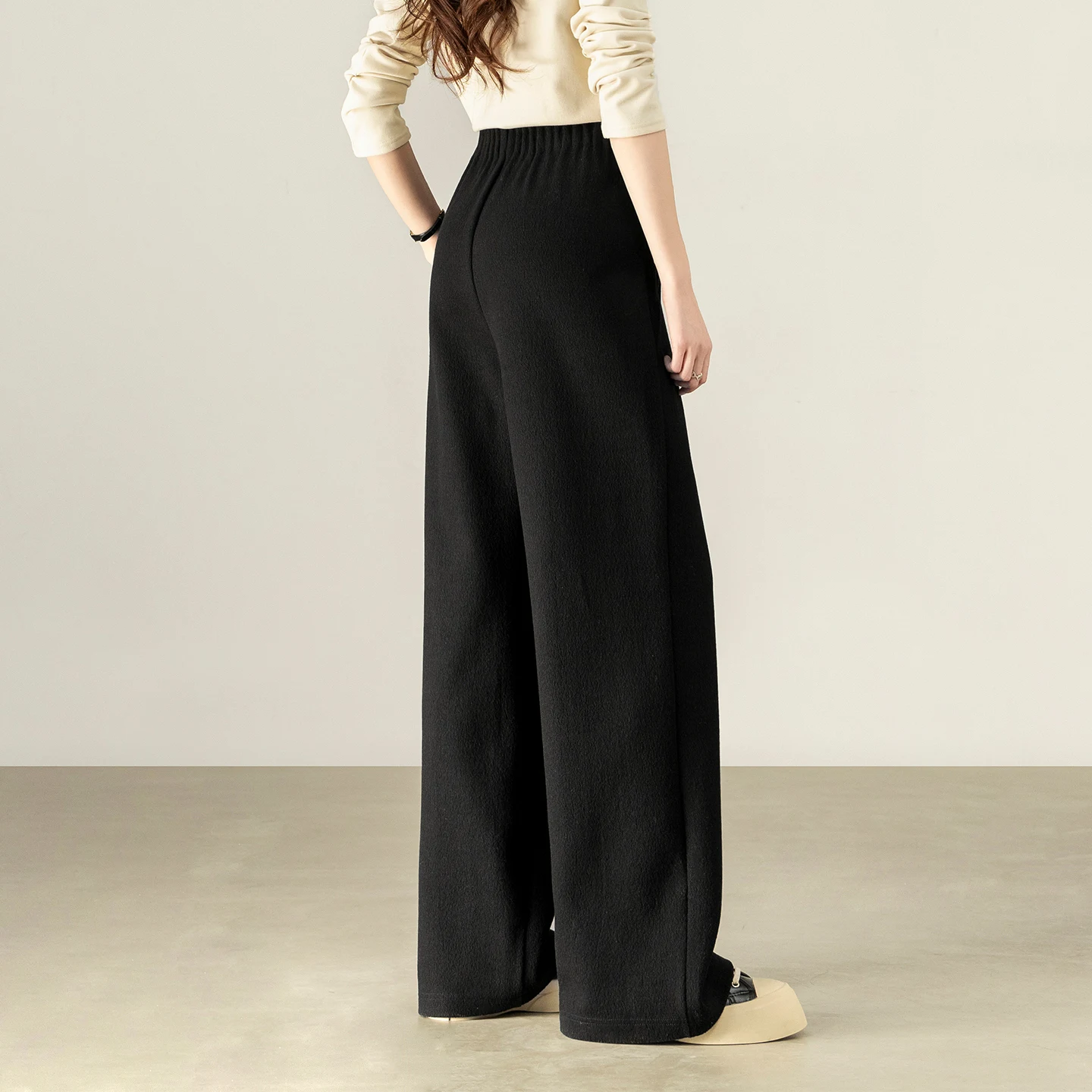 SENTUBILA Women's Wide Leg Pants 2026 Spring Wool Silk Blend Elastic Waist Straight Trousers Office Lady Loose Pant 154K80518
