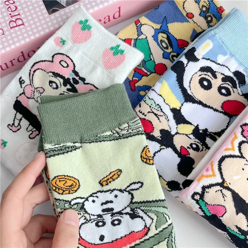 Crayon Boy Shin C-Chan Cotton Cartoon Socks Cute Anime Boys and Girls Stockings Casual Fashion Holiday Gifts Soft Floor Socks