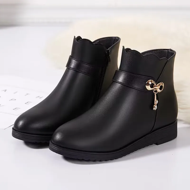 2023 Winter Leather Waterproof Women Casual Boots Women Thick Plush Warm Ankle Boots Female Comfort Cotton Boots
