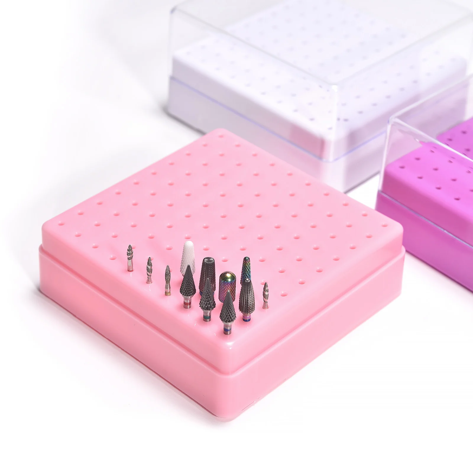 100-Hole Nail Art Drill Bit Holder White Storage Box Plastic Empty Container Case for Milling Cutters Hold Manicure Tools